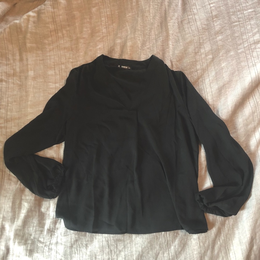 Shein Semi-Sheer Black Long Sleeve Top Size L